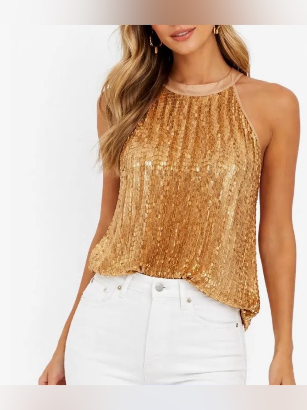 Tahari Sequin Pleated Halter Top NWT!